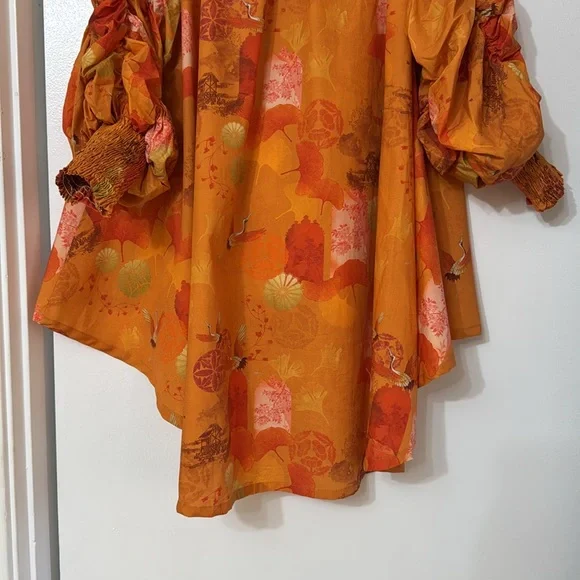 Mia de Dios Anthropologie Orange Asymmetrical Blouse with Mandarin Collar, S - Picture 9 of 10
